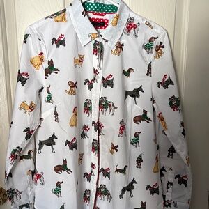 Talbots White Shirt with Festive Dog Print